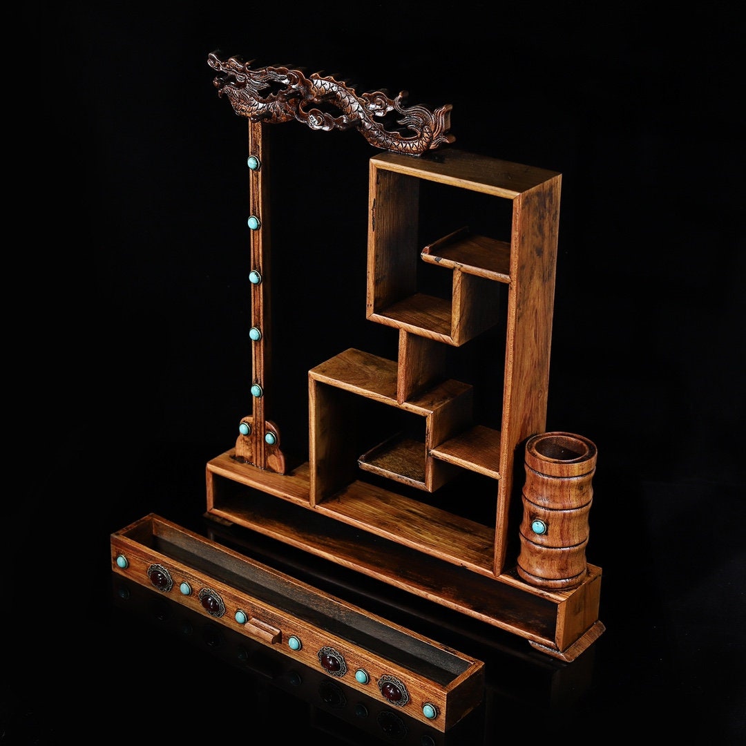 Chinese Pure Hand-carved Rosewood Inlaid Gemst Bogu Frame Chinese Pure Hand-carved Rosewood Inlaid Gemst Bogu Frame