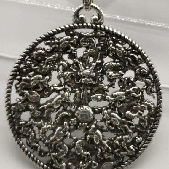 Chinese antique hand-carved Tibetan silver hollow… - image 5