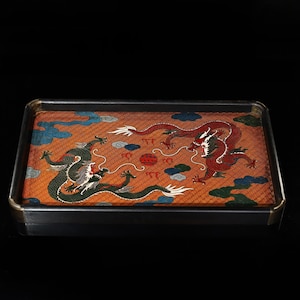 Chinese antique hand carving exquisite and rare ebony carving dragon pattern tea plate tray ornaments