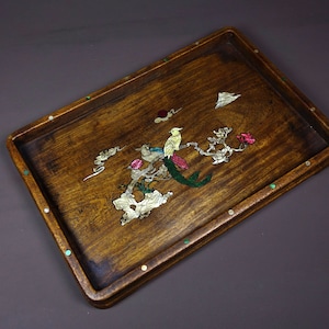 Chinese antique pure hand-carved natural rosewood inlaid exquisite pattern fruit tray tea tray,precious,worth collecting
