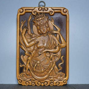 Chinese antique hand carved rosewood inlaid bamboo carved buddha statue hanging screen home decoration,exquisite rare