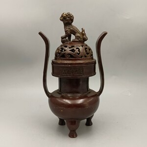 Chinesische antike handgemachte reine Kupfer rote Kupfer Löwe Abdeckung Weihrauch Brenner Ornamente, schöne Form