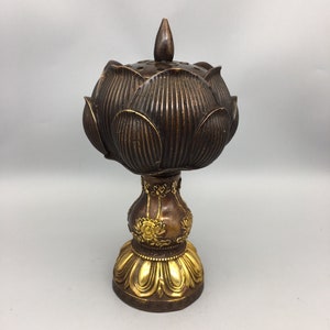 Ancient Chinese pure copper hand carved hollow out lotus lamp incense burner ornaments,beautiful shapes worth collecting