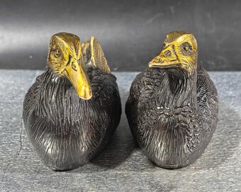 Chinese Handmade Carved Pure Copper Gilded Mandarin Duck Statue