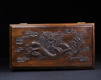 Chinese antique hand carved natural rosewood dragon pattern treasure box storage box jewelry box ornament,unique and exquisite