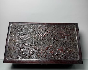 中国手作り白檀龍柄正方形収納ボックス、宝石箱、珍しいデザイン