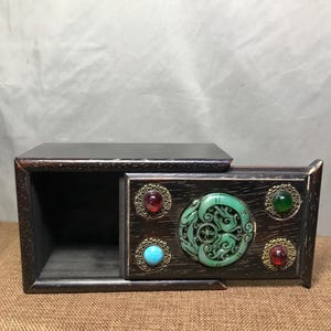 Chinese handmade carved rosewood inlaid gems exquisite jewelry box,mechanism box ornament
