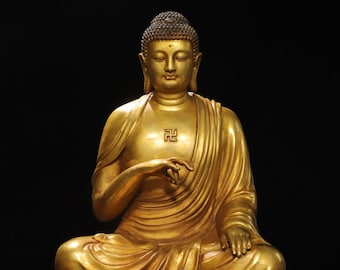 Adornos de estatua de Buda Amitabha de cobre puro dorado, antiguos chinos tallados a mano, exquisitos y raros, de alto relieve, forma única