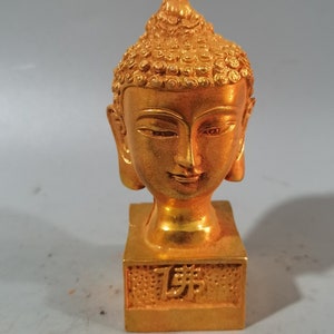 Chinese pure hand carved pure copper gilt Tathagata buddha head statue ornaments,unique and exquisite