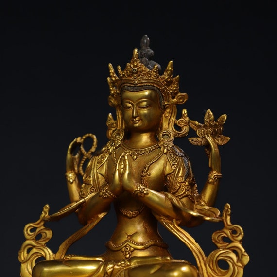 中国の骨董品 稀少珍品 清 銅のタイヤ金 四腕観音 像をつくる 置物 賞