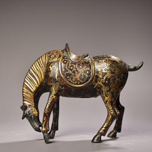 Chinese antique pure copper gilt lucky horse to success statue ornament,furniture decor,rare and precious