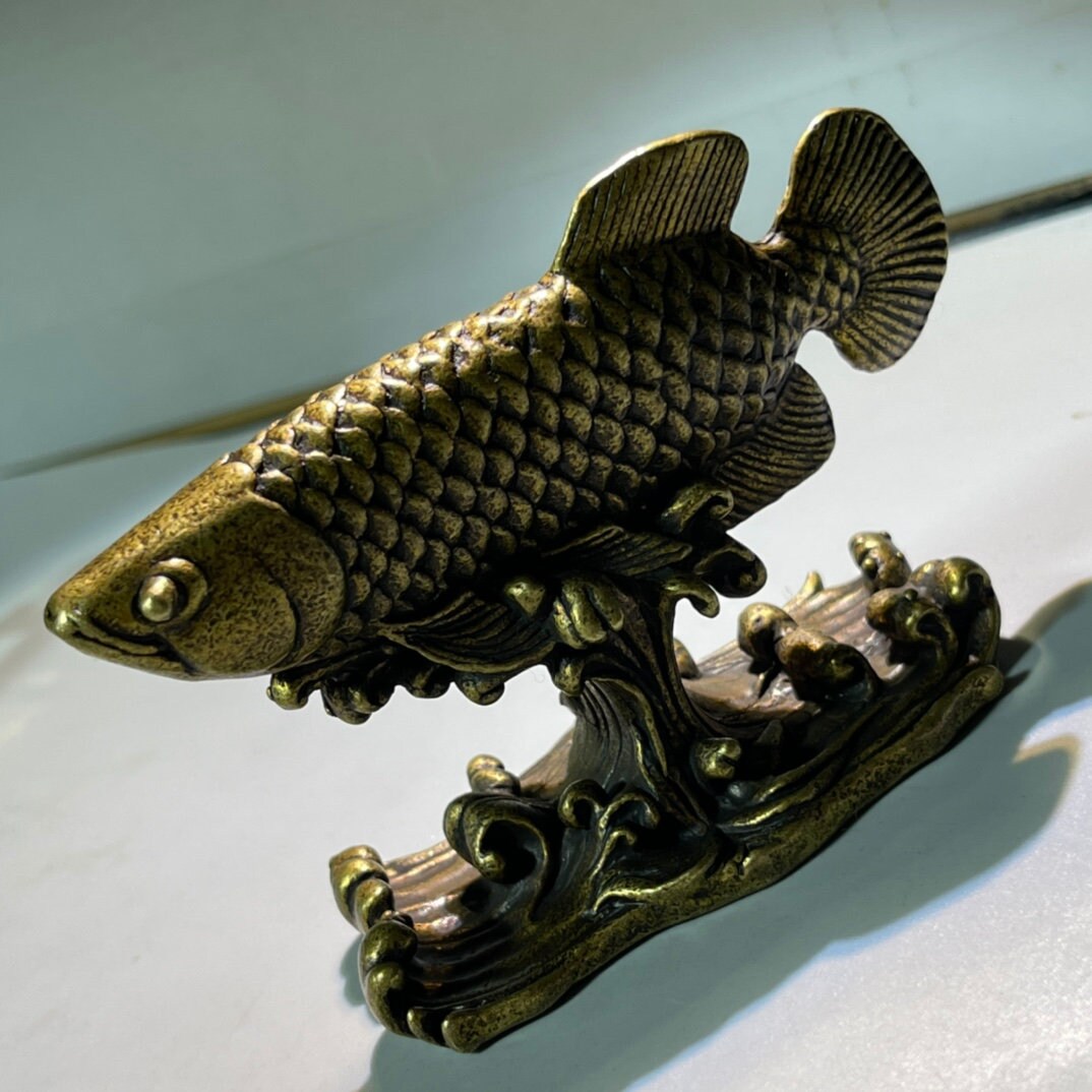 Figurine Poisson En Laiton - Statue Déco Bureau, Salon, Thé, Petite Taille 4x4,8 Cm