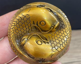 Antique Pure Copper Hand Carved two fish Statue,Tea Pet Statue,Home Decor,antique collection