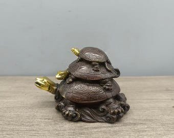 中国の古い手作りの銅製亀の置物、珍しい形状、卓上装飾品、収集と使用