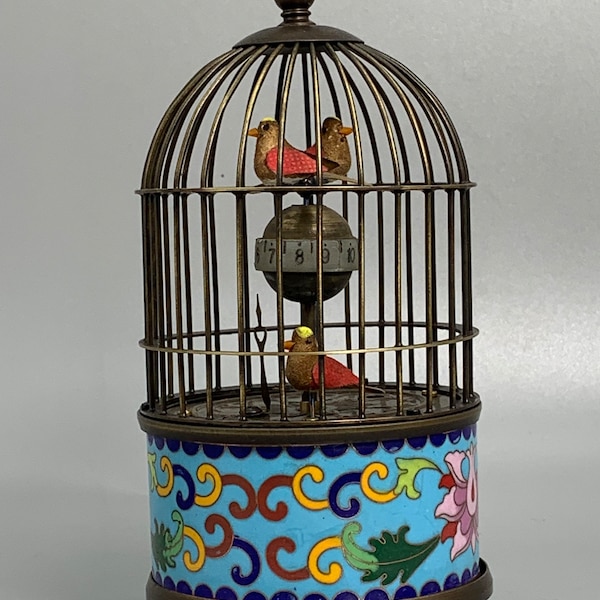 Chinese antique pure copper cloisonne bird cage statues are hand carved with exquisite patterns,rare can be collected