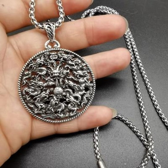 Chinese antique hand-carved Tibetan silver hollow… - image 9