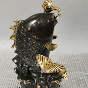 Chinese antique hand carved pure copper gilt copper fish ornament,office and living room decoration,exquisite collection