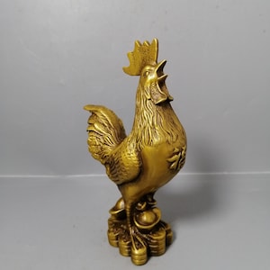 Chinese hand carved pure copper brass rooster statue ornament,exquisite and unique