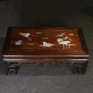 Chinese pure hand carved rosewood inlaid shell mandarin duck pattern tea table,base decoration,exquisite and rare