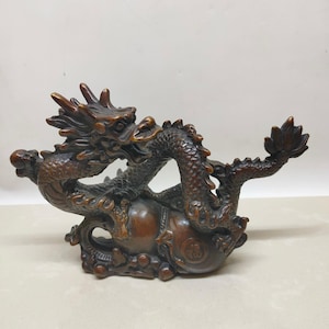 Chinese antique handcrafted pure copper gourd dragon statue desktop decoration,exquisite and rare