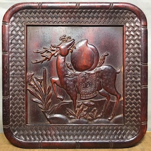 Chinese antique hand carved rosewood deer and peach pattern tea tray,storage plate,exquisite and unique