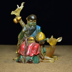 Chinees beeld met de hand gesneden glasgeschilderde Fu Lu Shou-ornamenten, kostbaar en uniek, fijn vakmanschap, kunnen worden verzameld