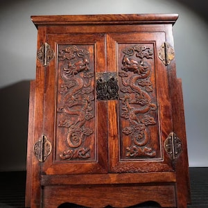 Chinese antique natural rosewood Bogu cabinet,display cabinet,exquisite high relief dragon pattern,fine carved by hand,collected and used