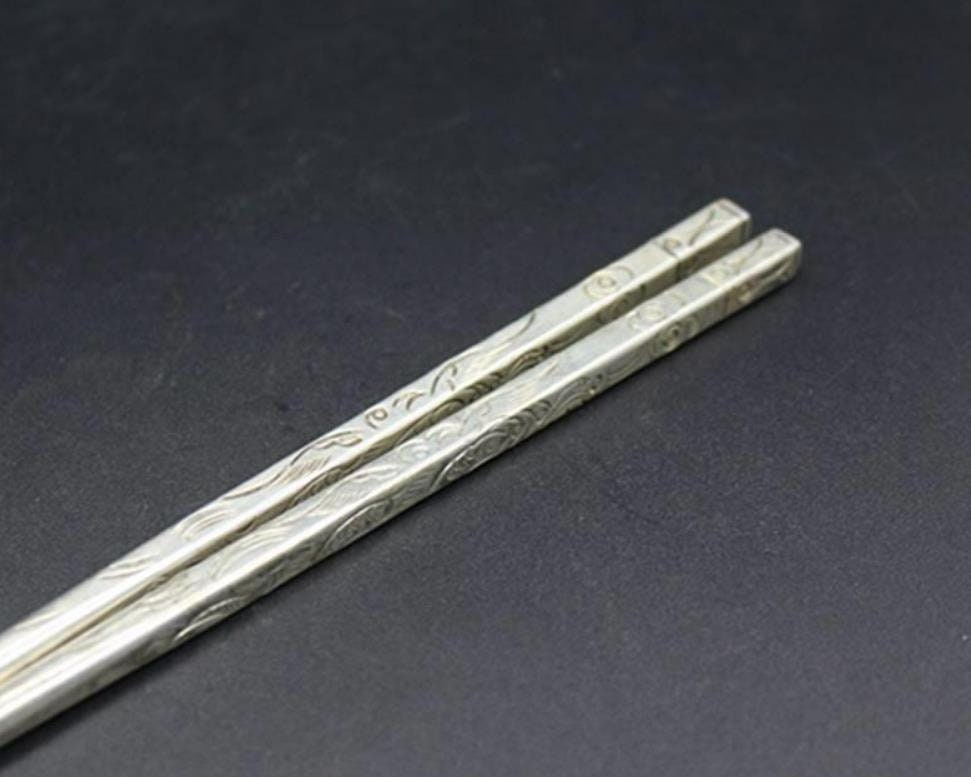 Collection of Chinese Zang Silver Hand-carved Exquisite Chopsticks