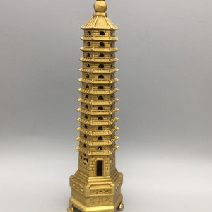 Chinese antique pure coppe hand carved brass Wenchang Pagoda Statue ornament