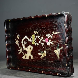 Chinese antique pure hand-carved exquisite rosewood flower and bird pattern tea tray,plate,rare and precious,worth collecting