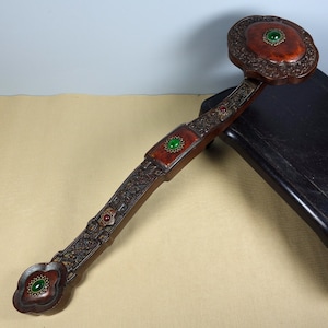 Chinese antique natural rosewood inlaid gems Ruyi statue home decoration,pure hand carved pattern,exquisite,rare and collectable