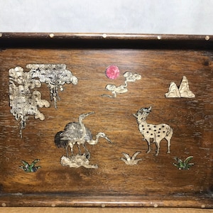 Chinese antique pure hand-carved rosewood inlaid exquisite pine and crane pattern tea tray,storage tray,fine carving worthy of collection