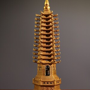 Chinese pure hand-carved pure copper gilt exquisite dragon pattern statue pagoda,Wenchang tower decor,exquisite and precious,can collected