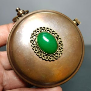 Chinese Antique Handcrafted Exquisite Rare Pure Copper Inlaid Gem Compass Pocket Watch Compass Ornament
