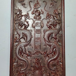 Pantalla colgante con patrón de doble dragón de sándalo rojo tallado a mano puro chino, decoración del hogar, exquisita y rara