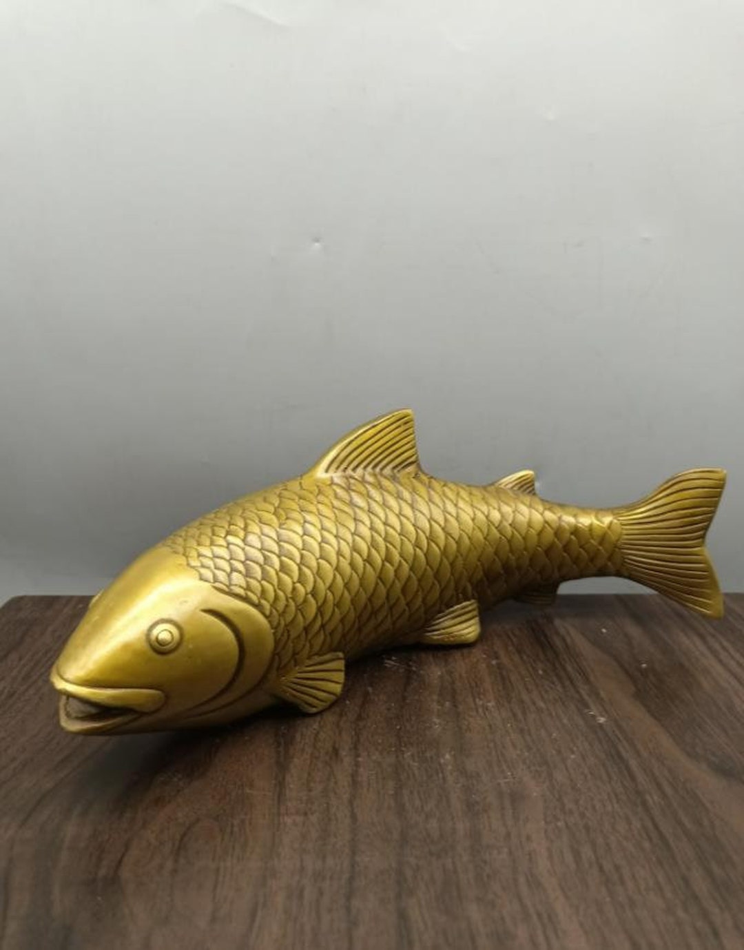 中国アンティーク純銅彫刻Fugui魚像ホームデコレーション、ギフト