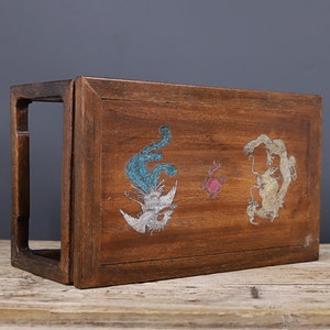 Chinese antique pure hand-carved rosewood inlaid dragon and phoenix pattern tea table,flower stand, display base ornament,fine workmanship