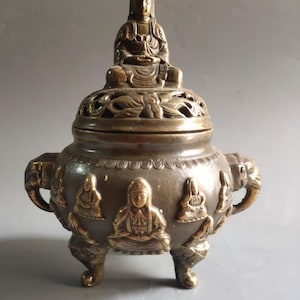 Chinesische antike Hand geschnitzt aus reinem Kupfer Guanyin Buddha-Statue Weihrauch Brenner Ornamente, Tee Dekor, exquisit und einzigartig, können gesammelt werden