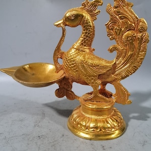 Chinese antieke puur koperen vergulde Phoenix standbeeld kandelaar decoratie, prachtig en zeldzaam