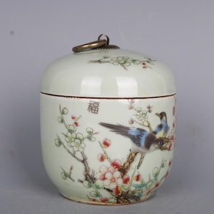 Ceramic fencai porcelain Hand-painted flower bird pattern pot storage pot gift