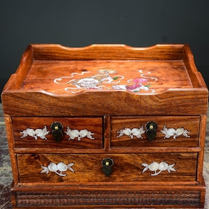 Chinesische antike Hand geschnitzt Rosenholz eingelegt exquisite Muschelmuster Schublade Schmuckschatulle, Aufbewahrungsbox, schöne Form, sammeln und verwenden