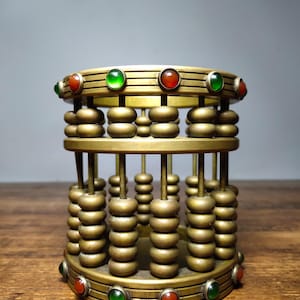 Chinese pure hand carved exquisite rare pure copper inlaid gems abacus pen holder ornament,gift