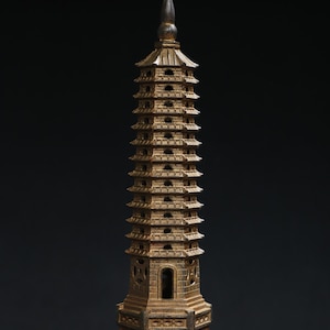 Chinese pure hand  carved pure copper bronze Wenchang tower ornaments,Buddha Pagoda ornaments,exquisite and precious