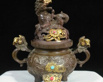 GE】Y1943【コレクター所蔵品】時代 青銅蓋香炉/中国古玩 中国美術
