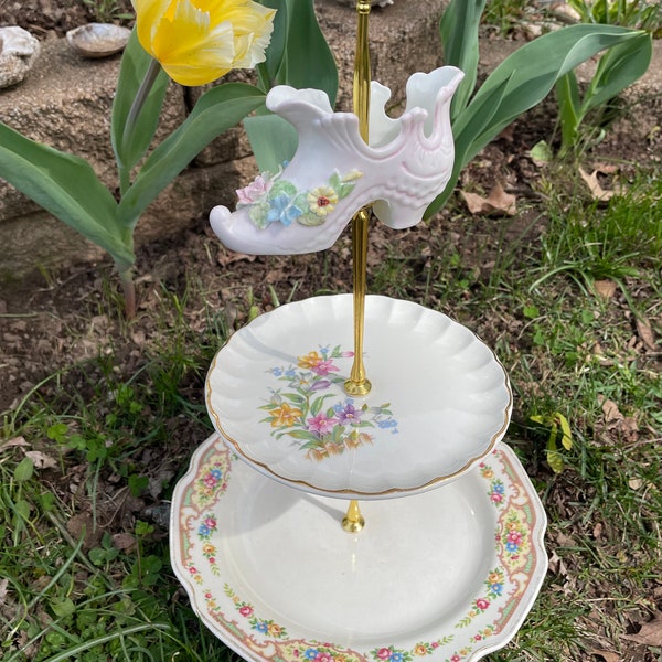 Cinderella tea, Rare Vintage, Plate Stack, Tiered Tray, 3 Tier Cupcake Stand, Marie Antoinette, Fine China, Brunch, Cottage Core, Cake Stand