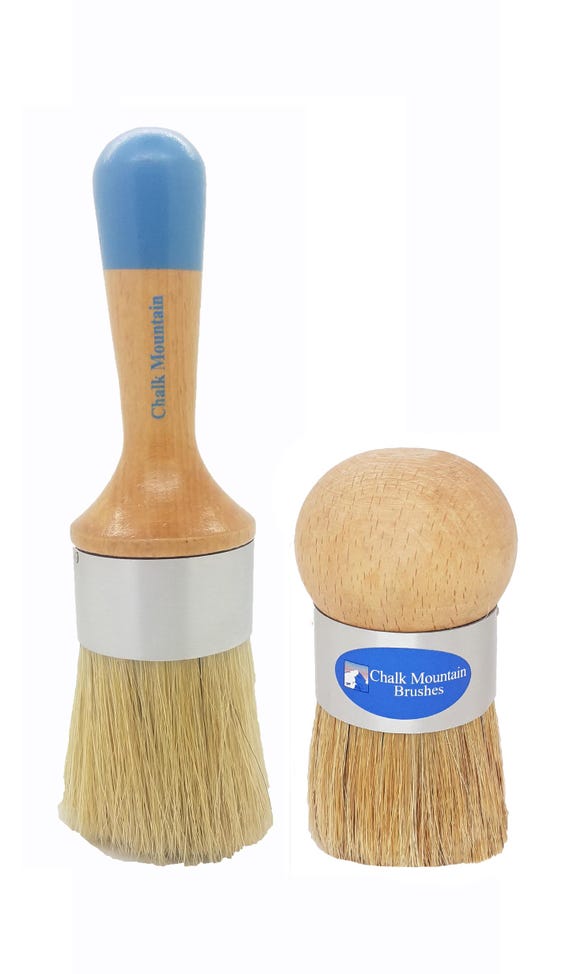 Premium Boar Hair Chalk Paint and Wax Brushes 2 Pack Large, Natural Bristles for Furniture and Stenciling