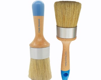 Dúo de pintura de tiza de pelo de jabalí natural y pincel de cera: paquete de 2 pinceles de cera grandes y pinceles de pintura medianos.