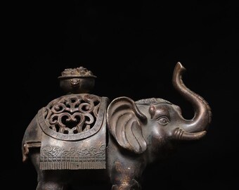 Colecciona exquisitos y raros adornos de quemadores de incienso con forma de estatua de elefante de bronce y cobre, preciosos y únicos.