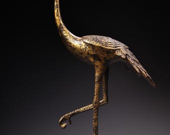 Antique Japanese Bronze Heron on Turtle Statuette Circa 1890