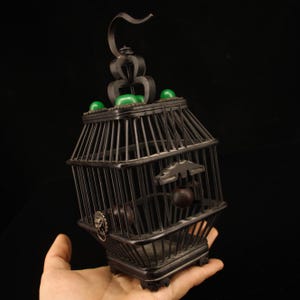 Chinese hand carved ebony carving inlaid jade exquisite birdcage pet cages ornaments,can be collected and used